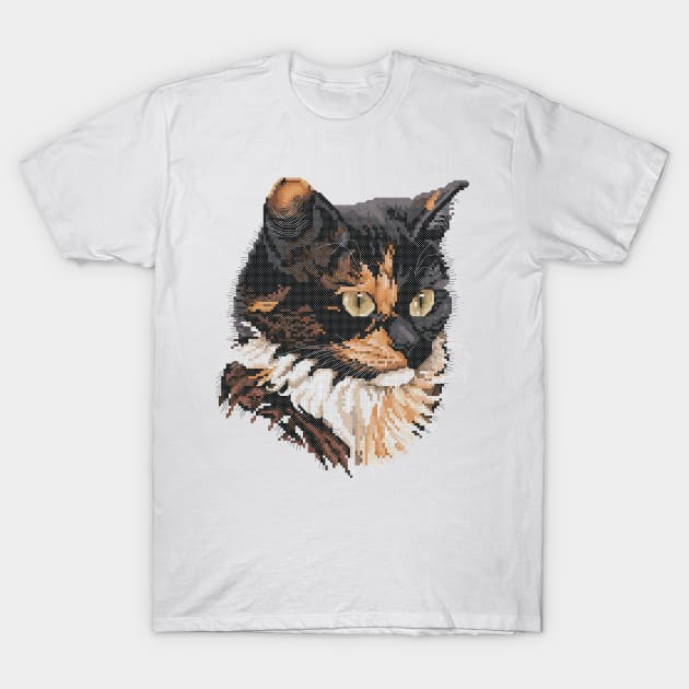 Tortoiseshell Cat Cross Stitch T-Shirt by inotyler